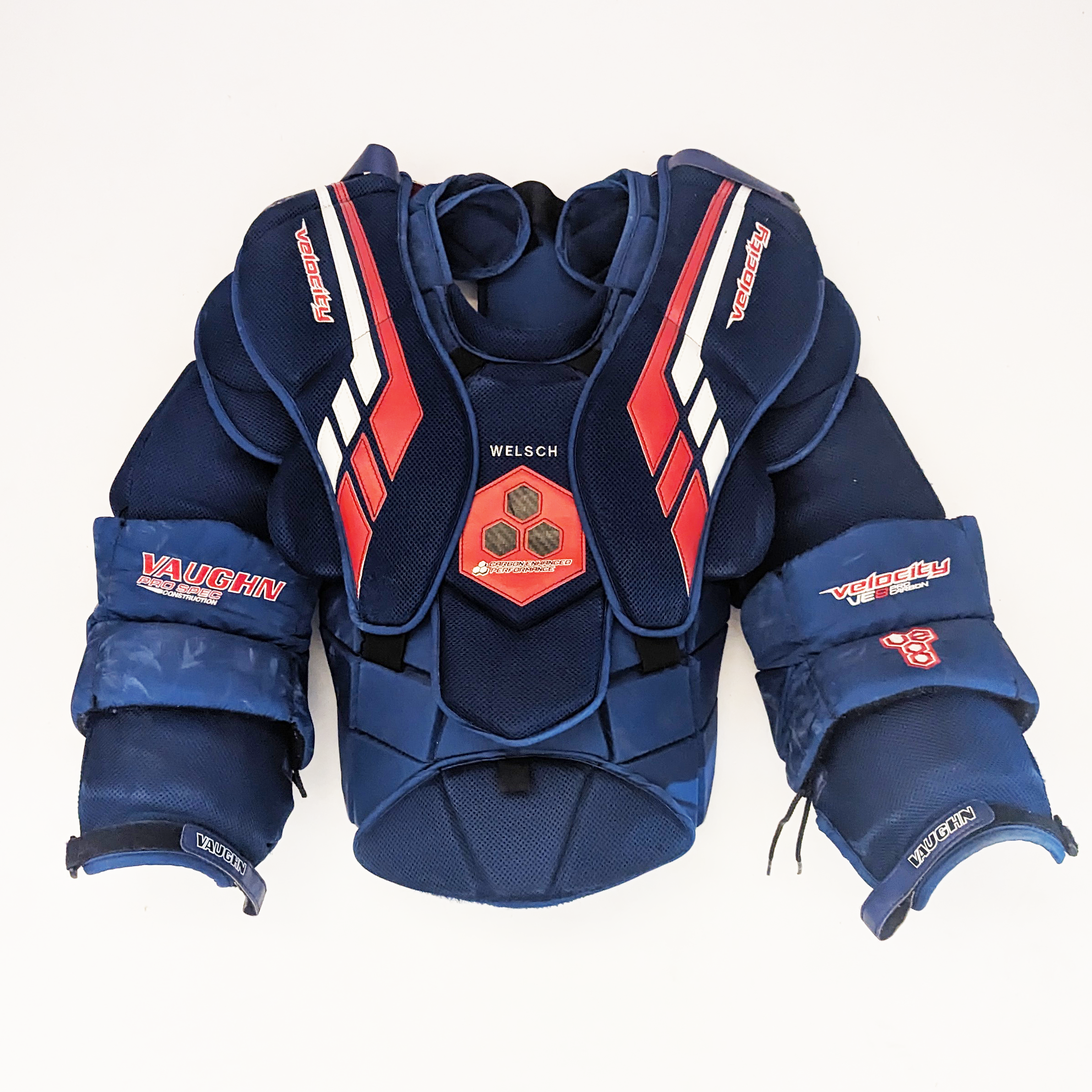 Vaughn VE8 - Plastron de gardien de but Pro Stock d'occasion (bleu/rouge)